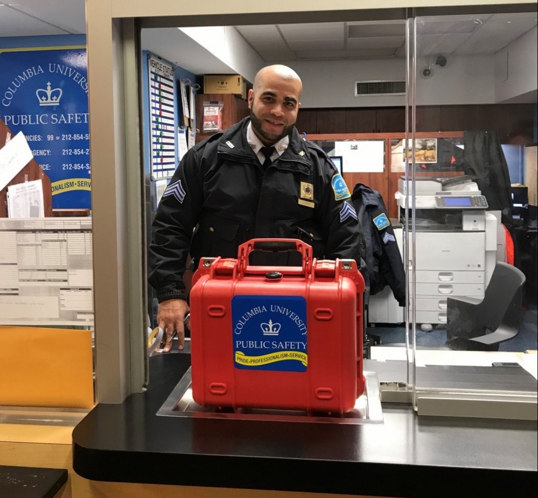 An AED unit at the Public Safety Operations Center on the Morningside campus.