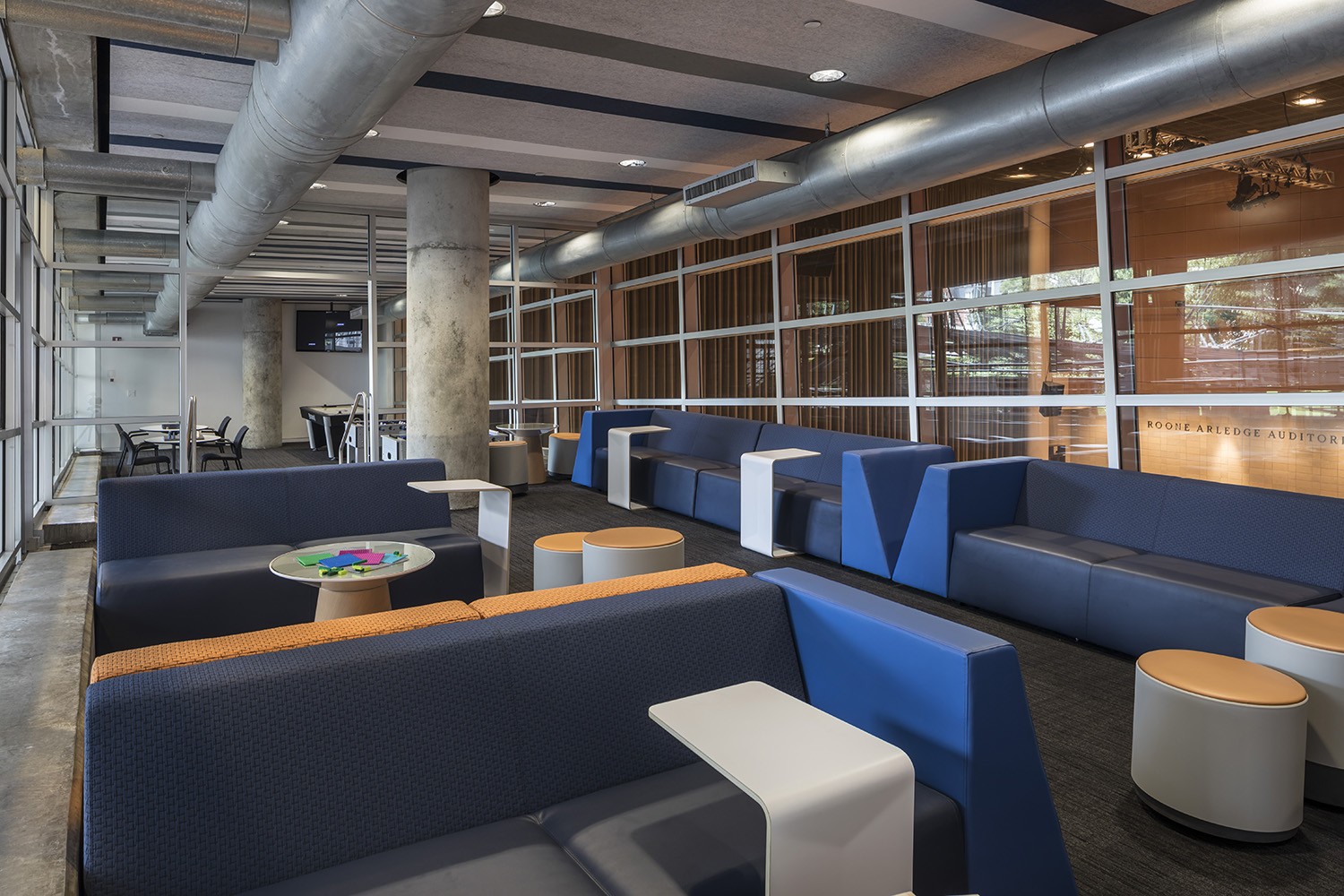 The new Lerner Hall student lounge on the second floor. (Photo: Andrew Rugge)