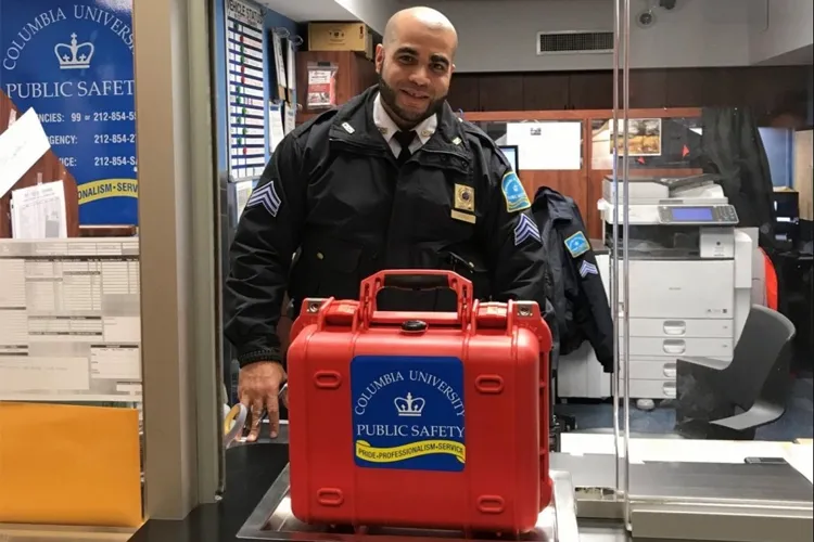 An AED unit at the Public Safety Operations Center on the Morningside campus.
