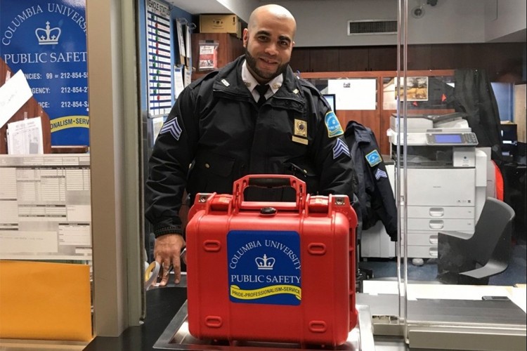An AED unit at the Public Safety Operations Center on the Morningside campus.