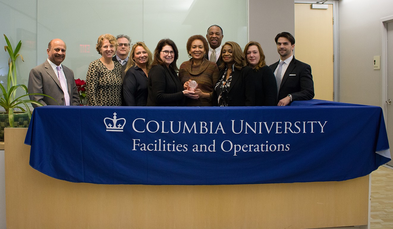 La-Verna Fountain (center) accepting the International Real Estate Federation U.S. Chapter’s (FIABCI-USA) annual Grand Prix of Real Estate Awards for the University’s development in Manhattanville